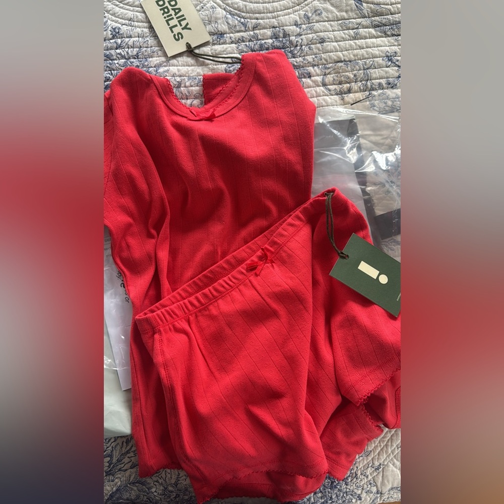 Daily Drills! Pointelle Set in Heart Red (NWT)